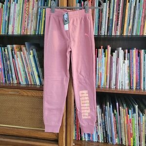 Pink Puma Jogger Sweat Pants Glitter Logo Kid's Size 8/10 M NWT